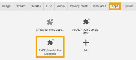 Click image to enlarge, click again to close. The AXIS Camera Apps tab.
