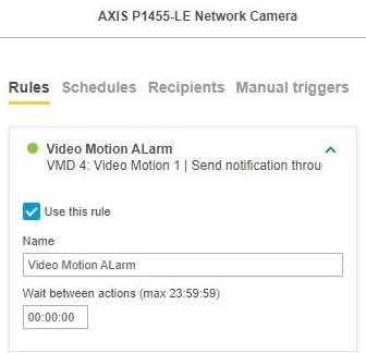 Click image to enlarge, click again to close. Select the Video Motion profile to change the rules.