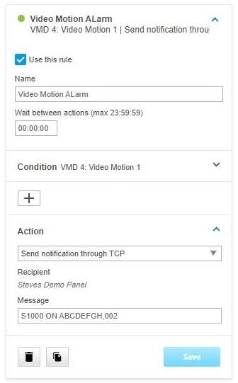 Click image to enlarge, click again to close. Selecting the notification action for the Video Motion profile.
