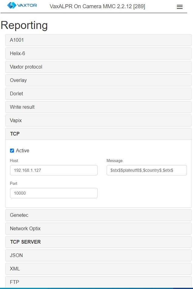 Click image to enlarge, click again to close. Completing the field to enable license plate information to be sent to Sonitrol CORE.