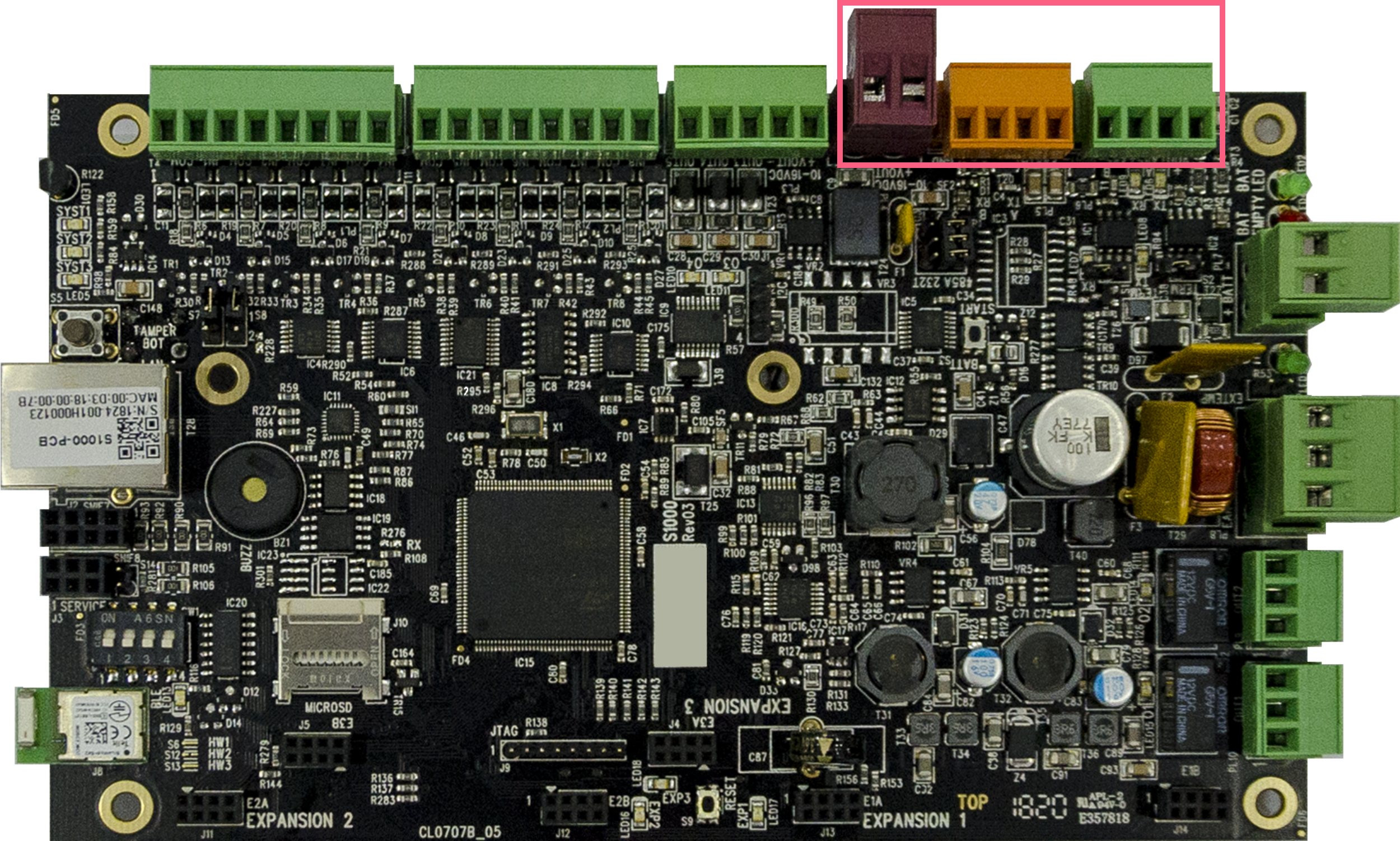Click image to enlarge, click again to close. Connection pairs on the S1000 Controller to use to wire the Alarm Keypad.