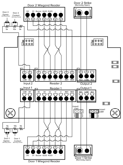 Click image to enlarge, click again to close. 2 door configuration on the Card Reader Interface Board.