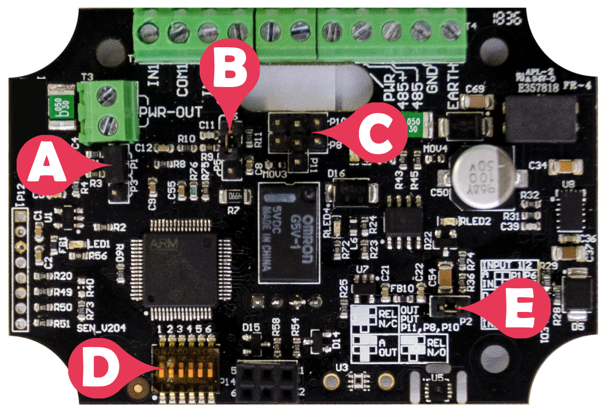 Click image to enlarge, click again to close. Switches and links on the sensor device.