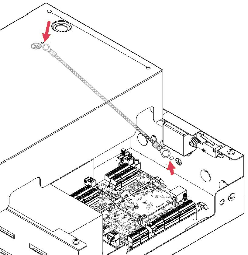 Click image to enlarge, click again to close. Grounding the large enclosure for UL compliance.