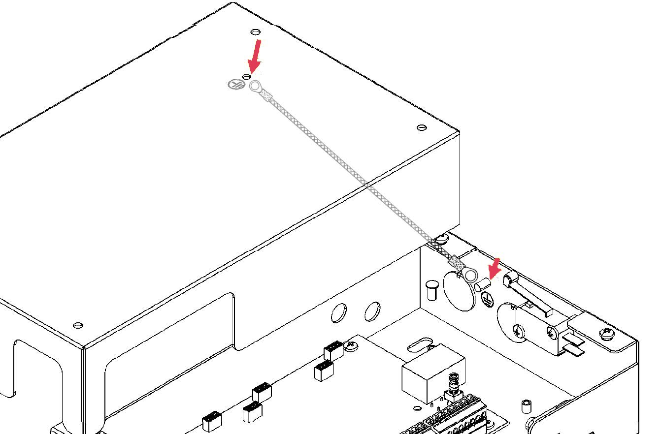 Click image to enlarge, click again to close. Grounding the small enclosure for UL compliance.