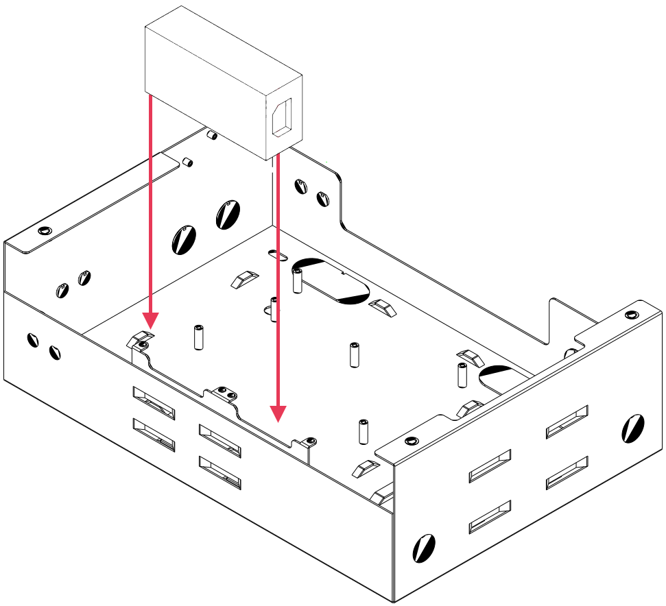 Click image to enlarge, click again to close. Mounting the power supply in the enclosure.