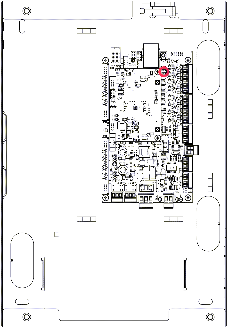 Click image to enlarge, click again to close. Location of wall tamper button on the S1000.