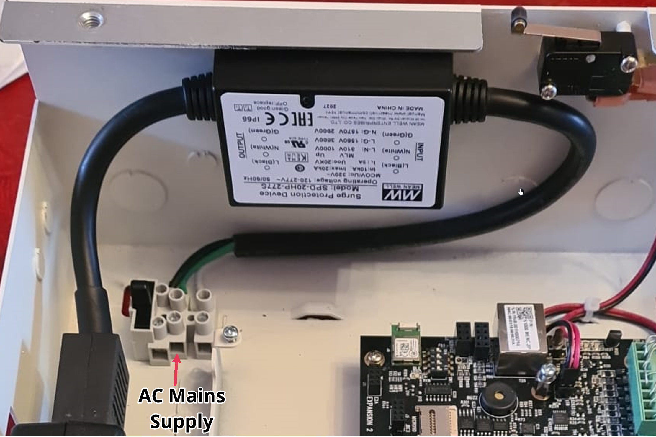 Click image to enlarge, click again to close. Terminating the AC surge suppressor.